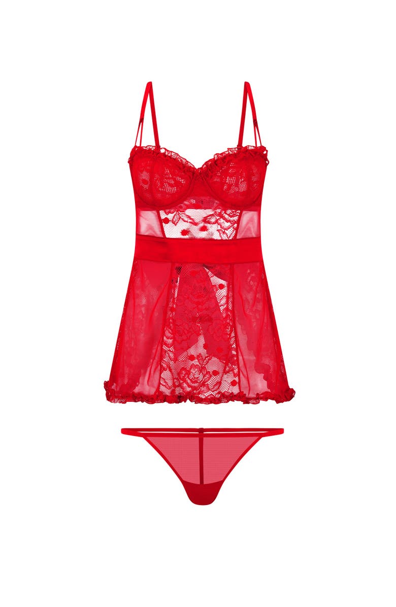 Adore Me Etty Babydoll & G-String Set Lingerie, Alternate, color, Dark Red