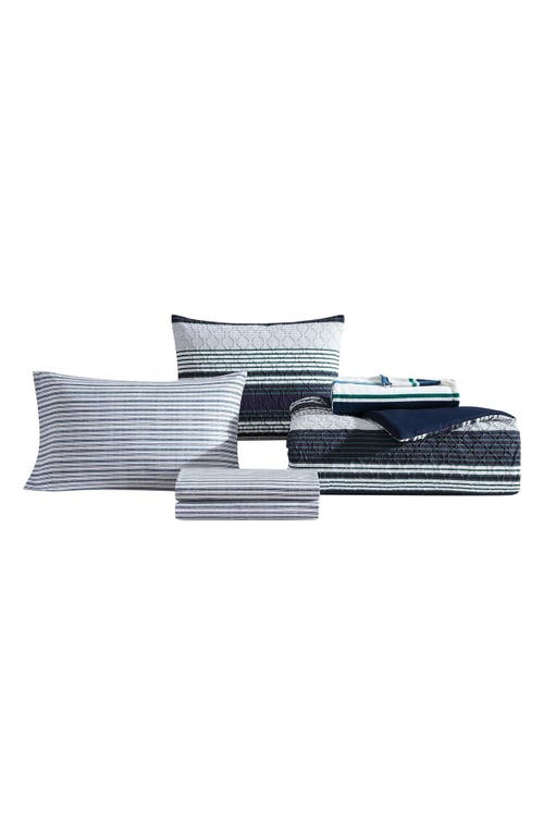 Nautica Lakefront Embossed Stripe Microfiber Comforter, Sheets & Throw Set In Blue