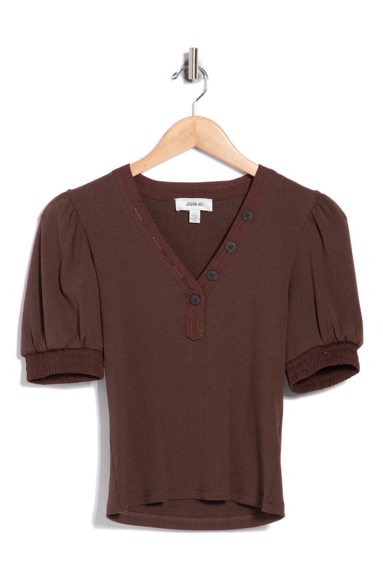 Puff Sleeve Top, Alternate, color, MOCHA BROWN