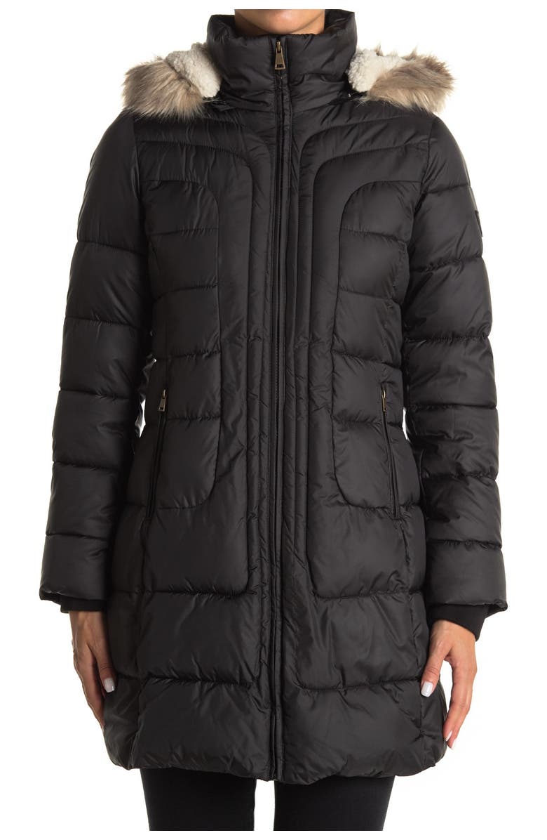 Larry Levine Faux Fur Hood & Faux Shearling Lined Puffer Jacket, Alternate, color, 