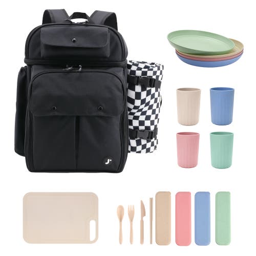 J World Picnic Backpack With Insulated Compartments & Picnic Mat In Black