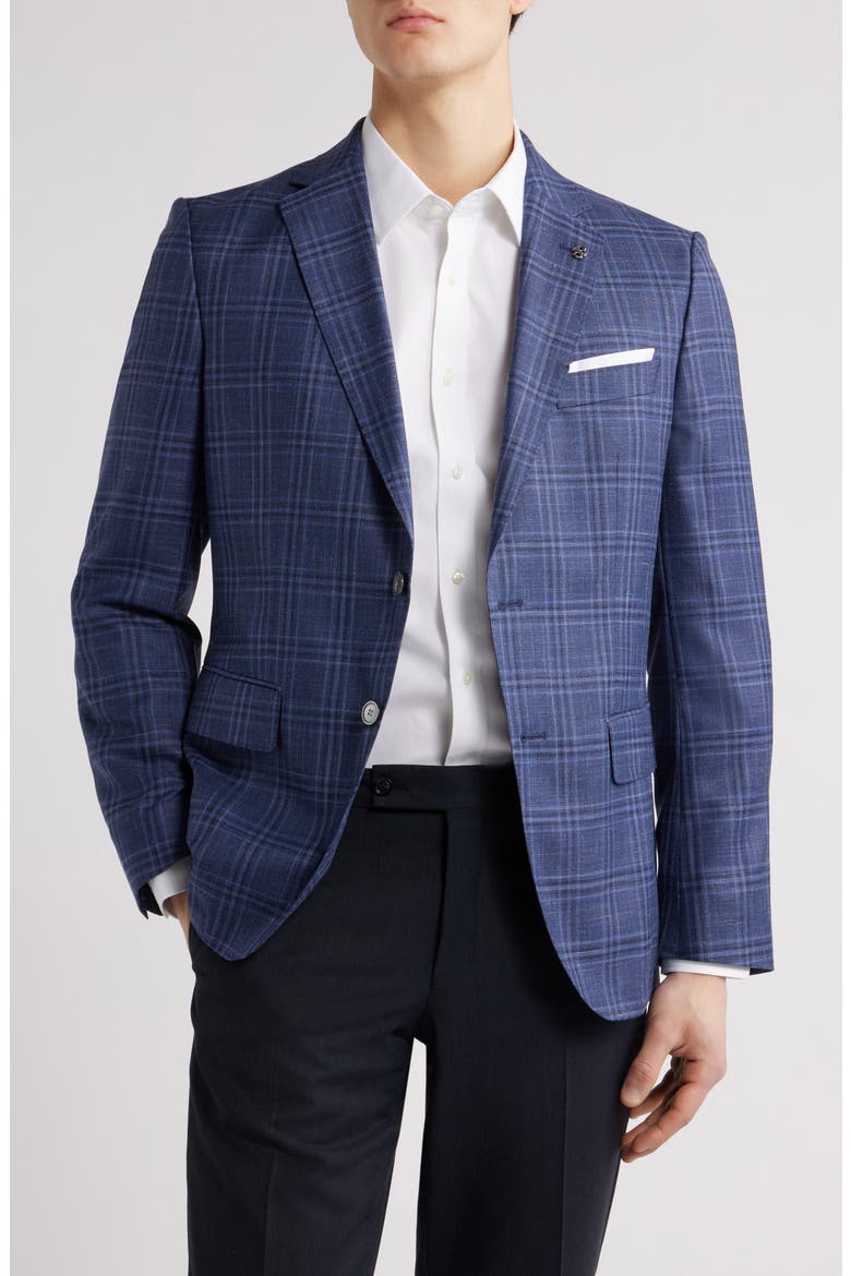 Hutson Slim Fit Blue Check Wool & Silk Blend Sport Coat, Main, color, MEDIUM BLUE