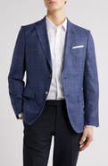 BOSS Hutson Slim Fit Blue Check Wool & Silk Blend Sport Coat