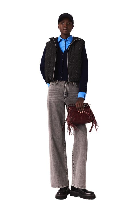 Rhinestone sleeveless puffer jacket