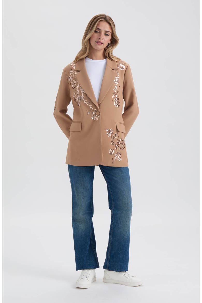 Sequin Embellished Single Button Blazer, Alternate, color, CAMEL