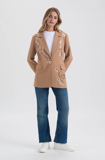 Sequin Embellished Single Button Blazer