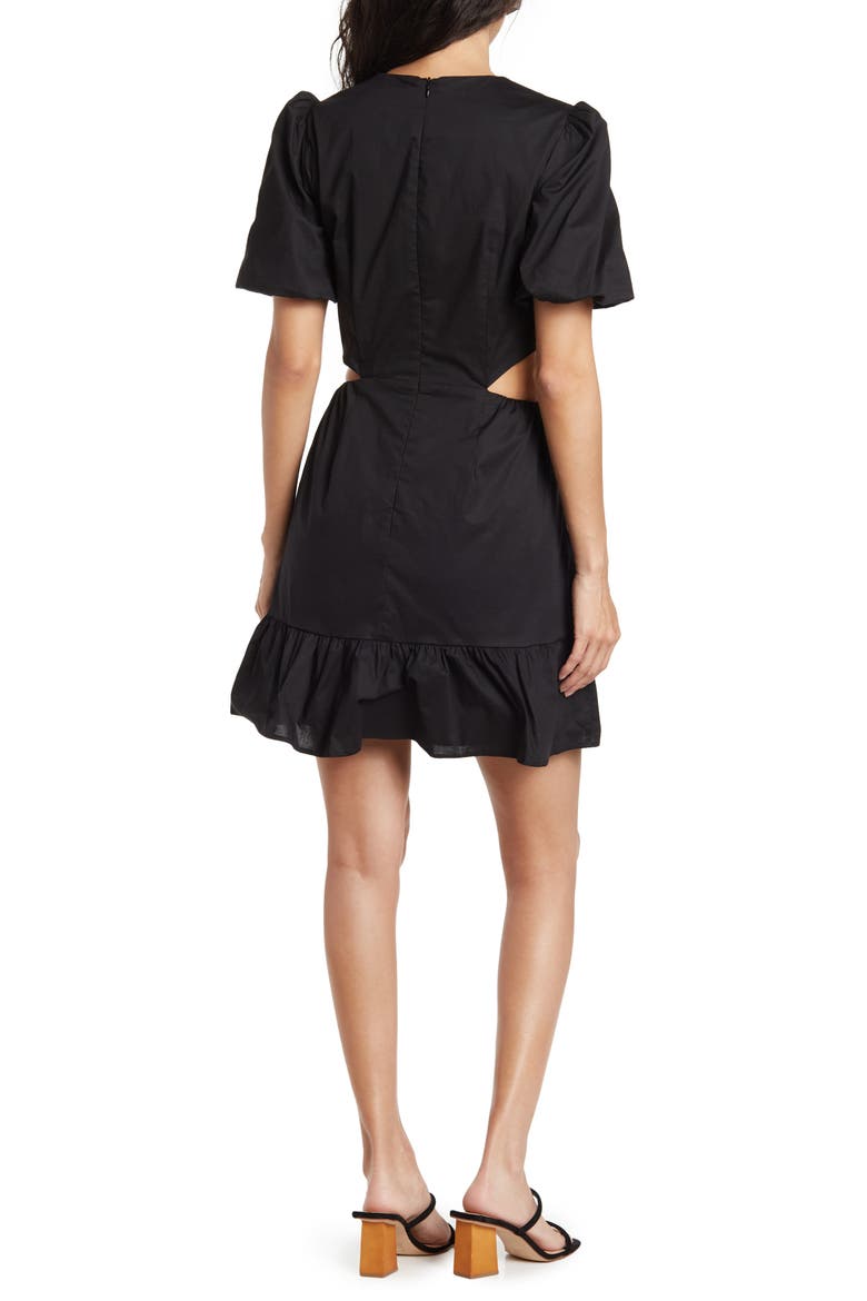 Cutout Short Sleeve Fit & Flare Minidress, Alternate, color, BLACK