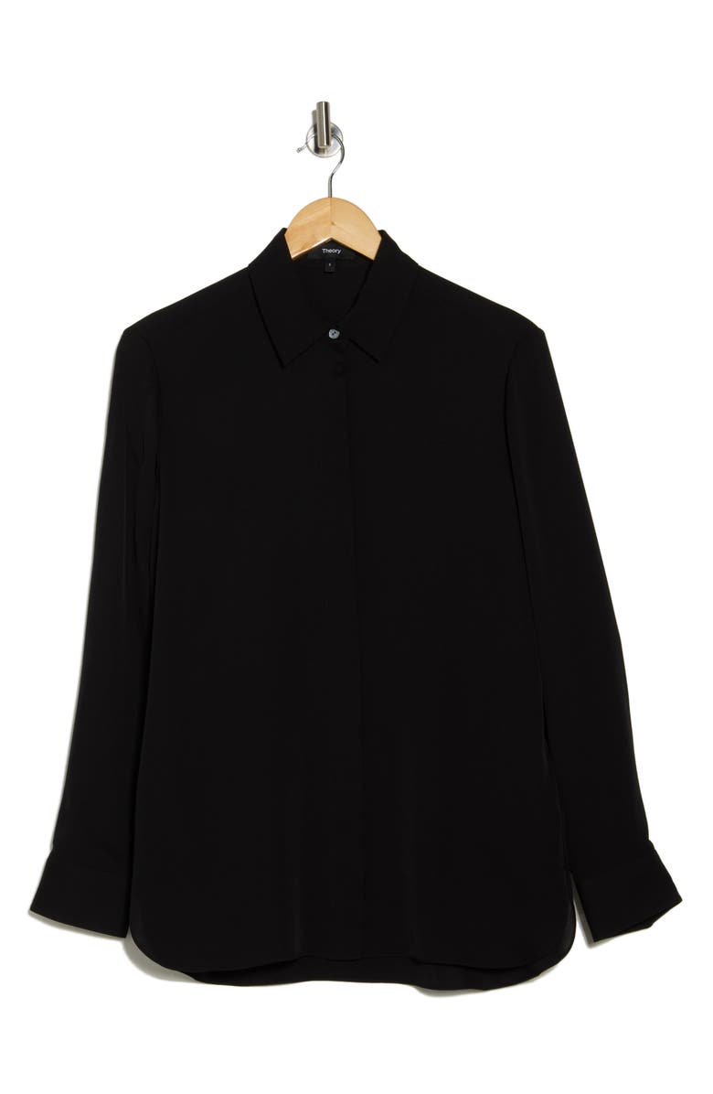 Theory Classic Menswear Silk Button-Up Shirt, Alternate, color, Black