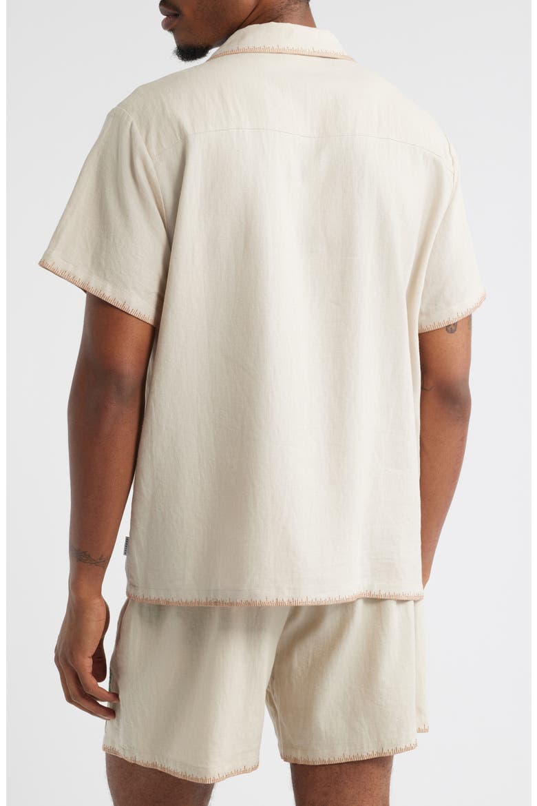 Palm Tree Linen Blend Button-Up Shirt, Alternate, color, BEIGE