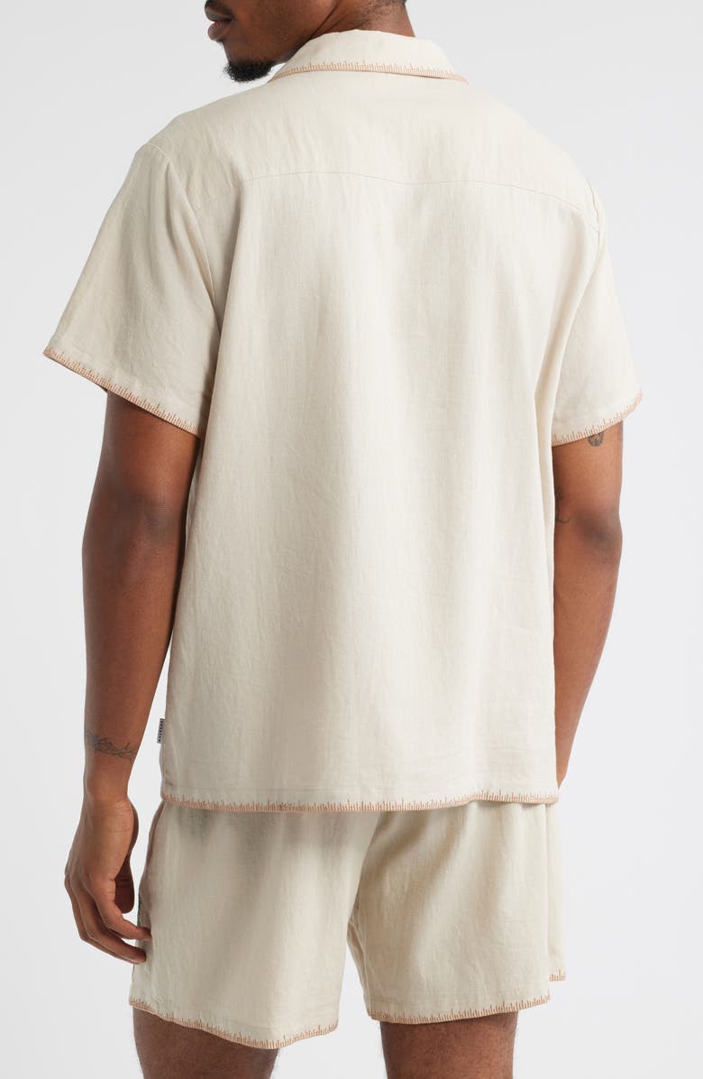 MAVRANS Palm Tree Linen Blend Button-Up Shirt, Alternate, color, Beige