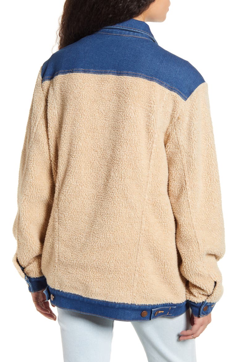 Oversized Faux Shearling & Denim Jacket, Alternate, color, BLUE JAY