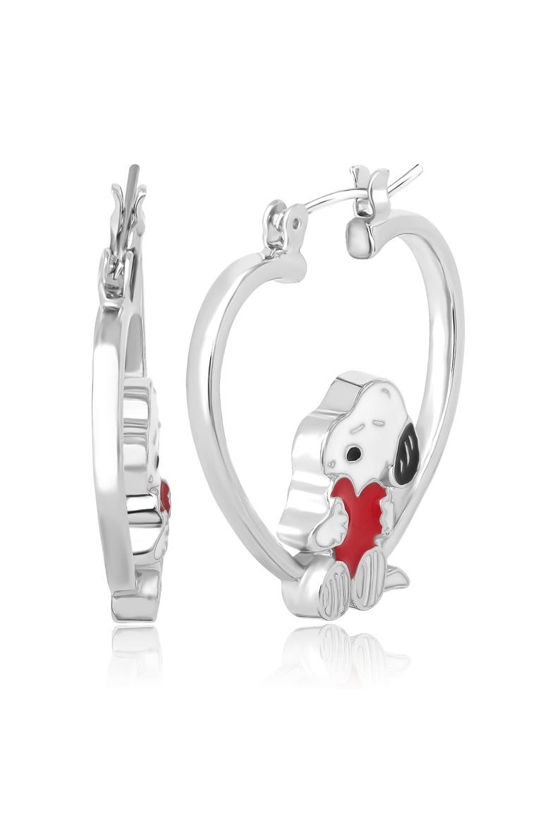 Snoopy Heart Hoop Earrings, Alternate, color, Silver
