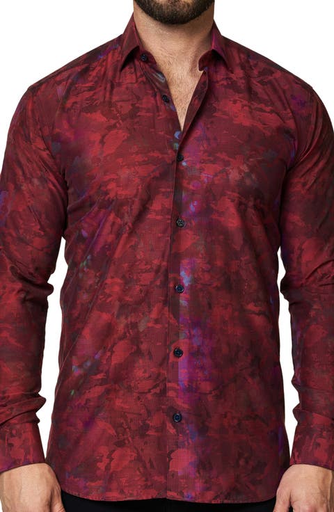 Luxor Camo Red Cotton Button-Up Shirt