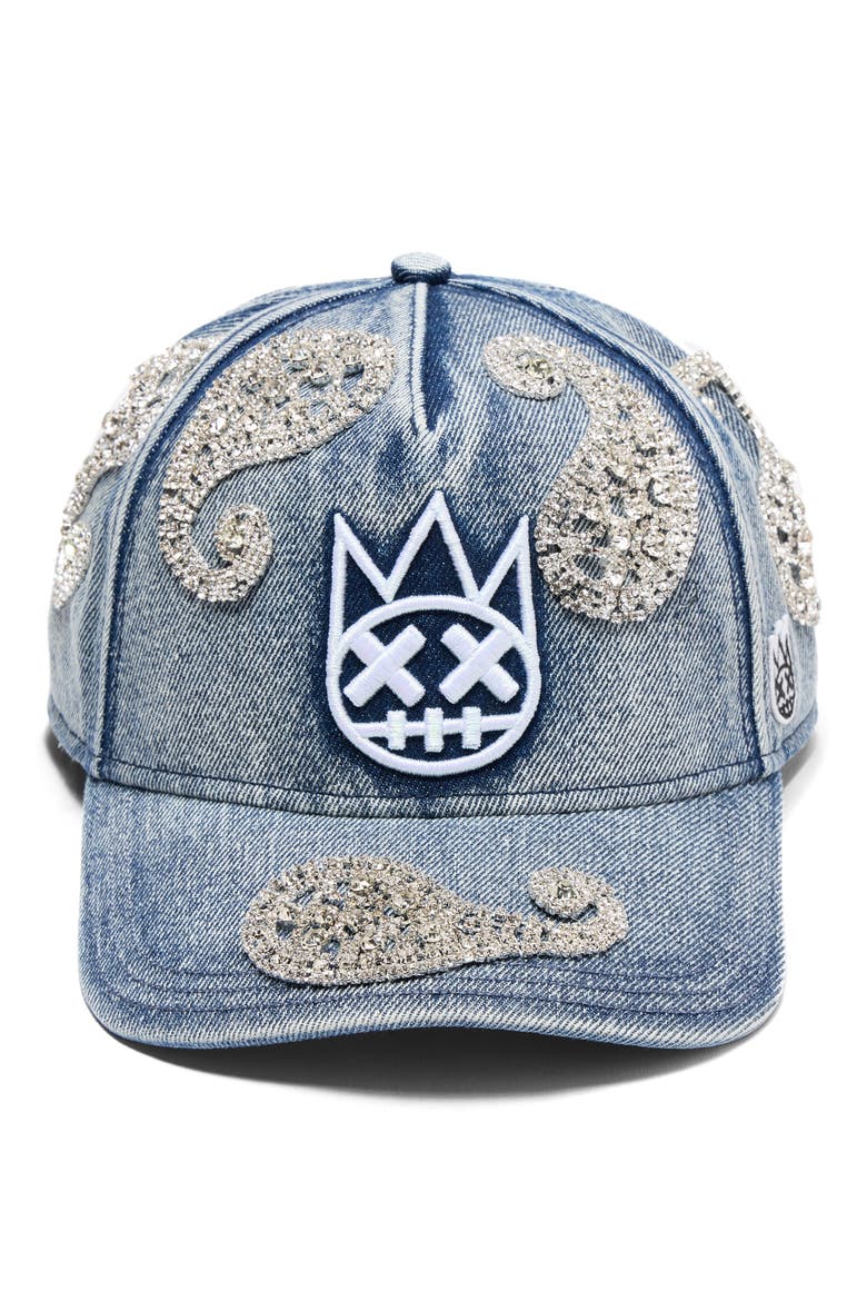 Paisley Crystal A-Frame Trucker Baseball Cap, Main, color, LIGHT BLUE