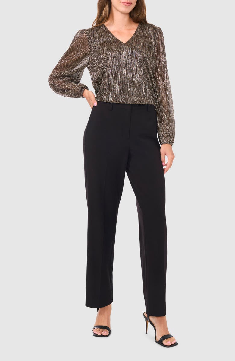 Halogen<sup>®</sup> Metallic Plissé V-Neck Top, Alternate, color, 