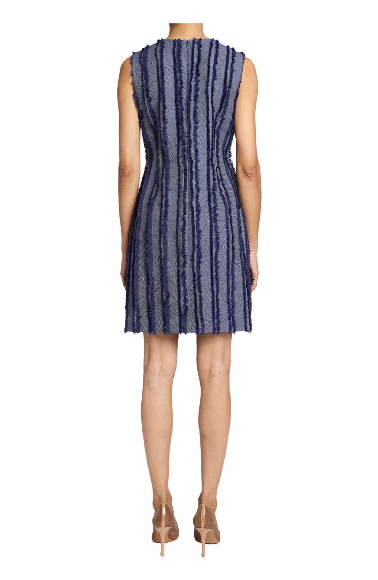 Santorelli IDA Sleeveless Shift Dress with Skirt Zipper Detail in Stripe Fringed Denim, Alternate, color, Marine Blue