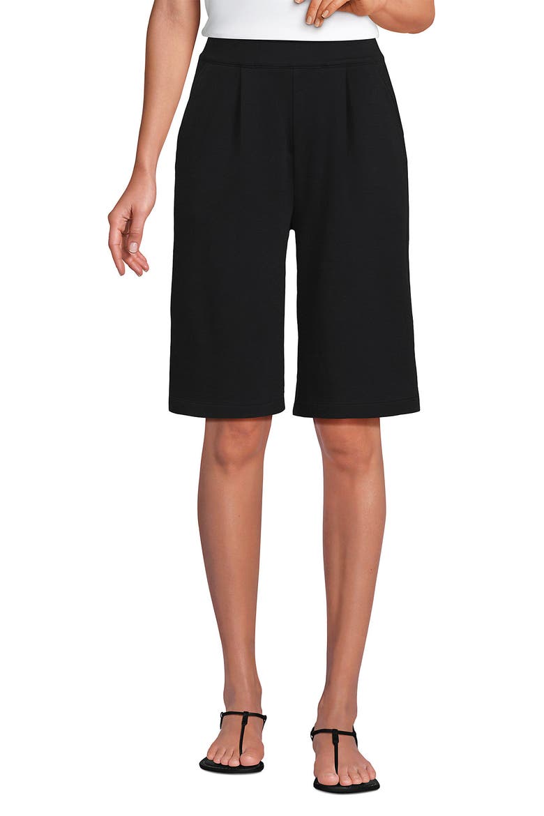 Plus Size Sport Knit High Rise Pleated 12" Bermuda Shorts, Alternate, color, Black