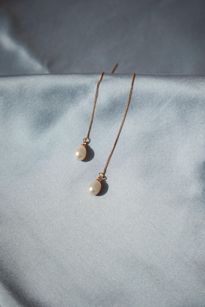 Lilith pearl thread earrings, Alternate, color, White