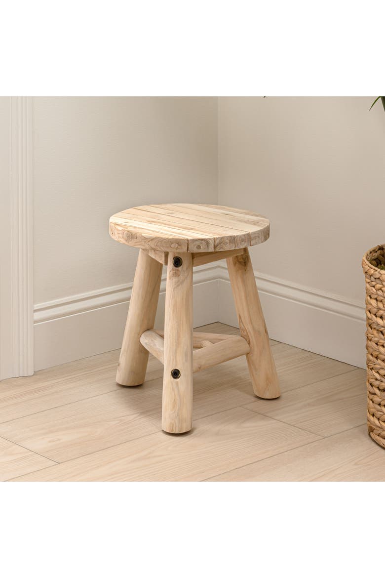 Finesse Handcrafted Rustic Solid Wood Small Round Accent Stool, Backless Step Stool or Living Room Side Table, Alternate, color, Natural Bleach Finish