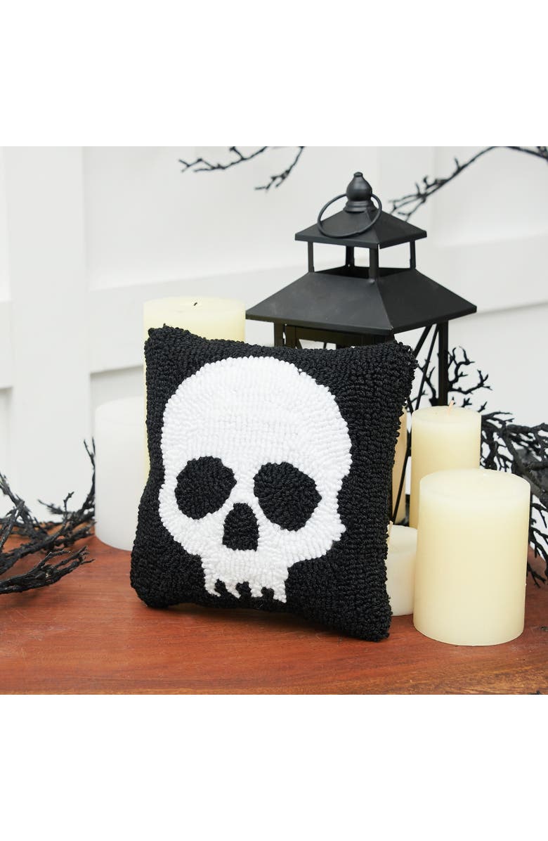 C&F Home Skull Skeleton Hooked Small 8" Accent Pillow Halloween Décor, Alternate, color, Black