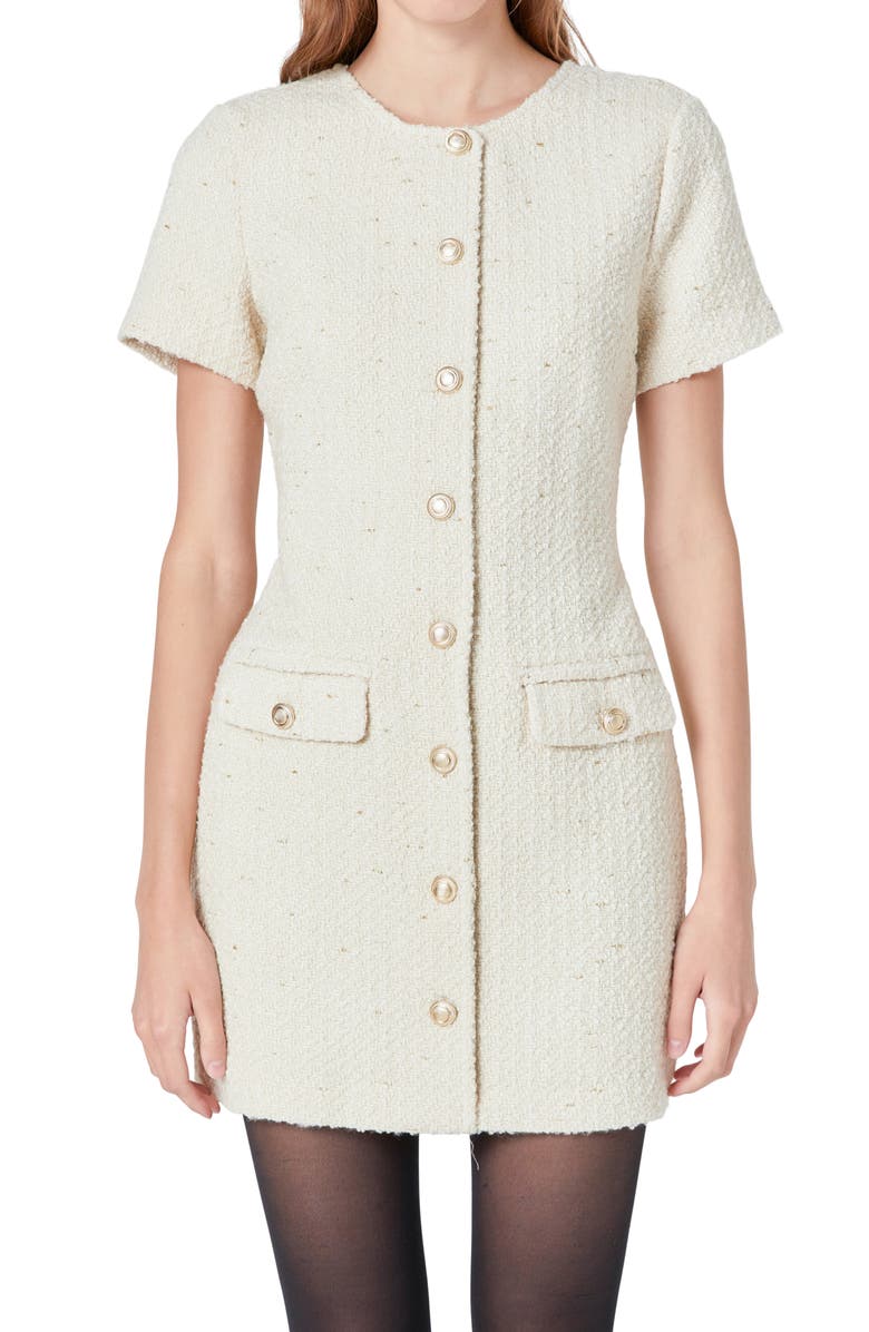 Endless Rose Button Tweed Minidress, Alternate, color, Ivory