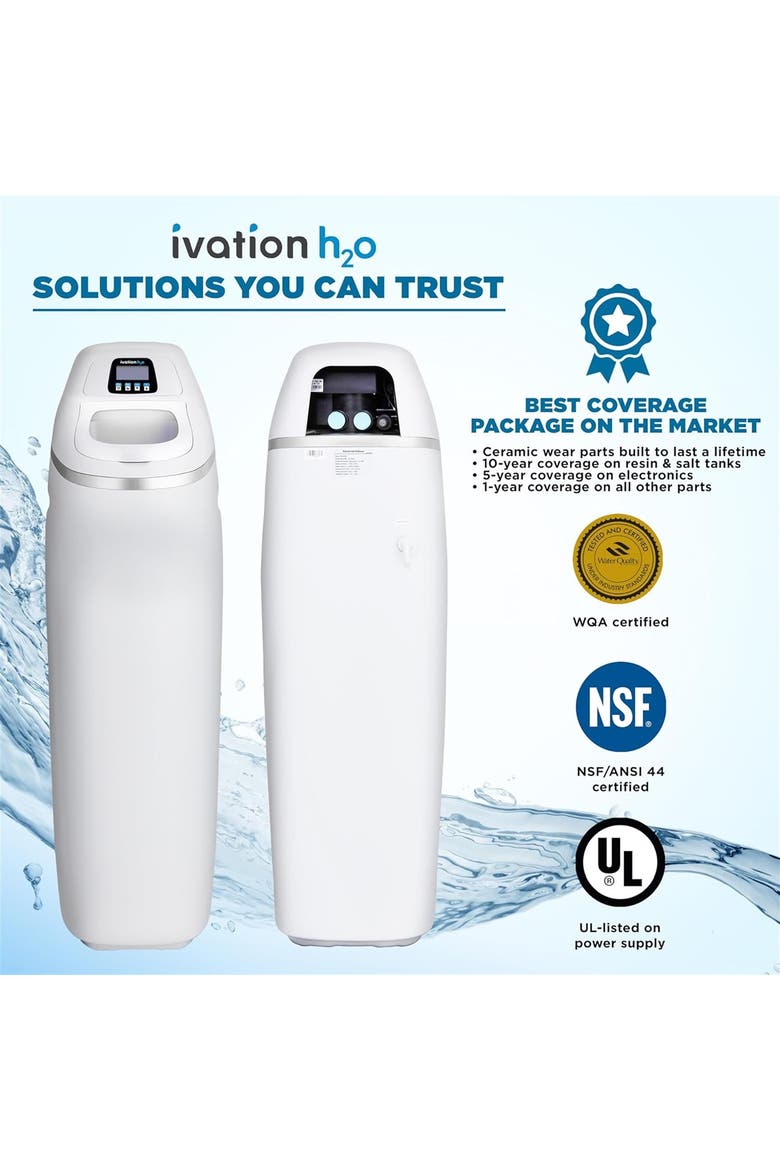 H2O 40,000 Grain Water Softener System, Whole House Water Softener w/Patented Ceramic Discs, Alternate, color, White