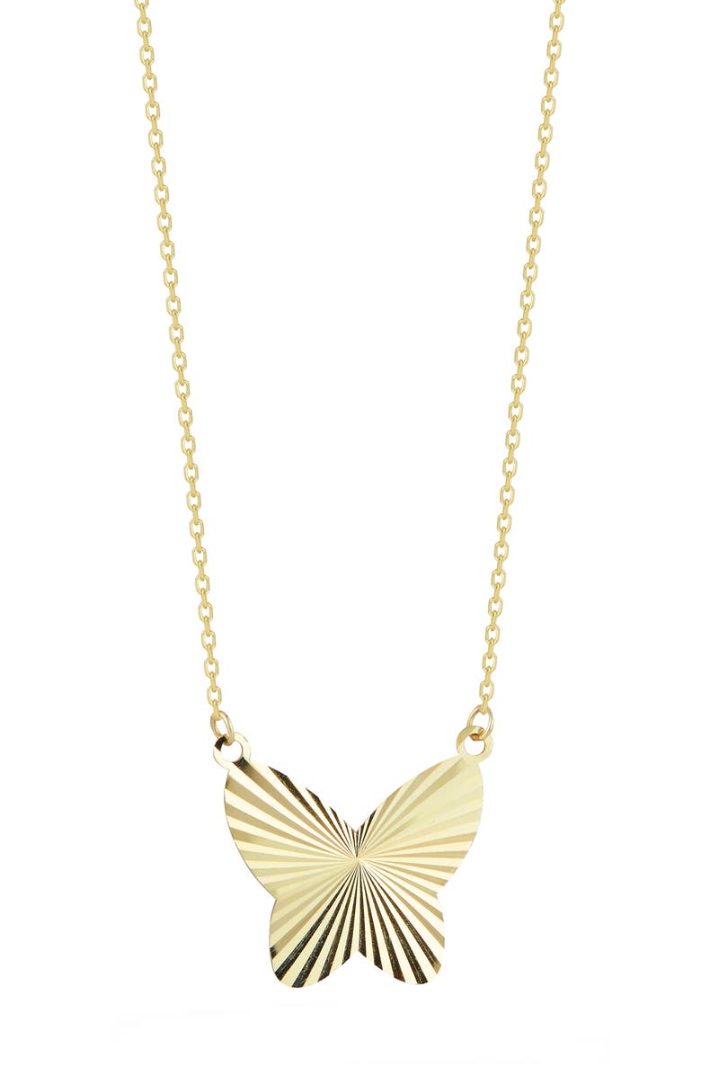 Ember Fine Jewelry Textured Butterfly Pendant Necklace, Main, color, Gold