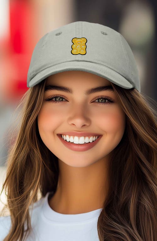 Dalix Yellow Gummy Embroidered Dad Cap In Washed Stone White