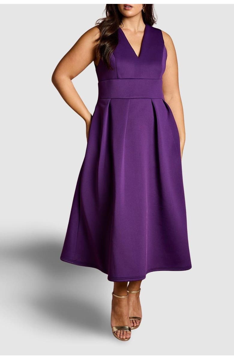 Coast Plus V-Neck Plunge Midi Dress, Alternate, color, Purple