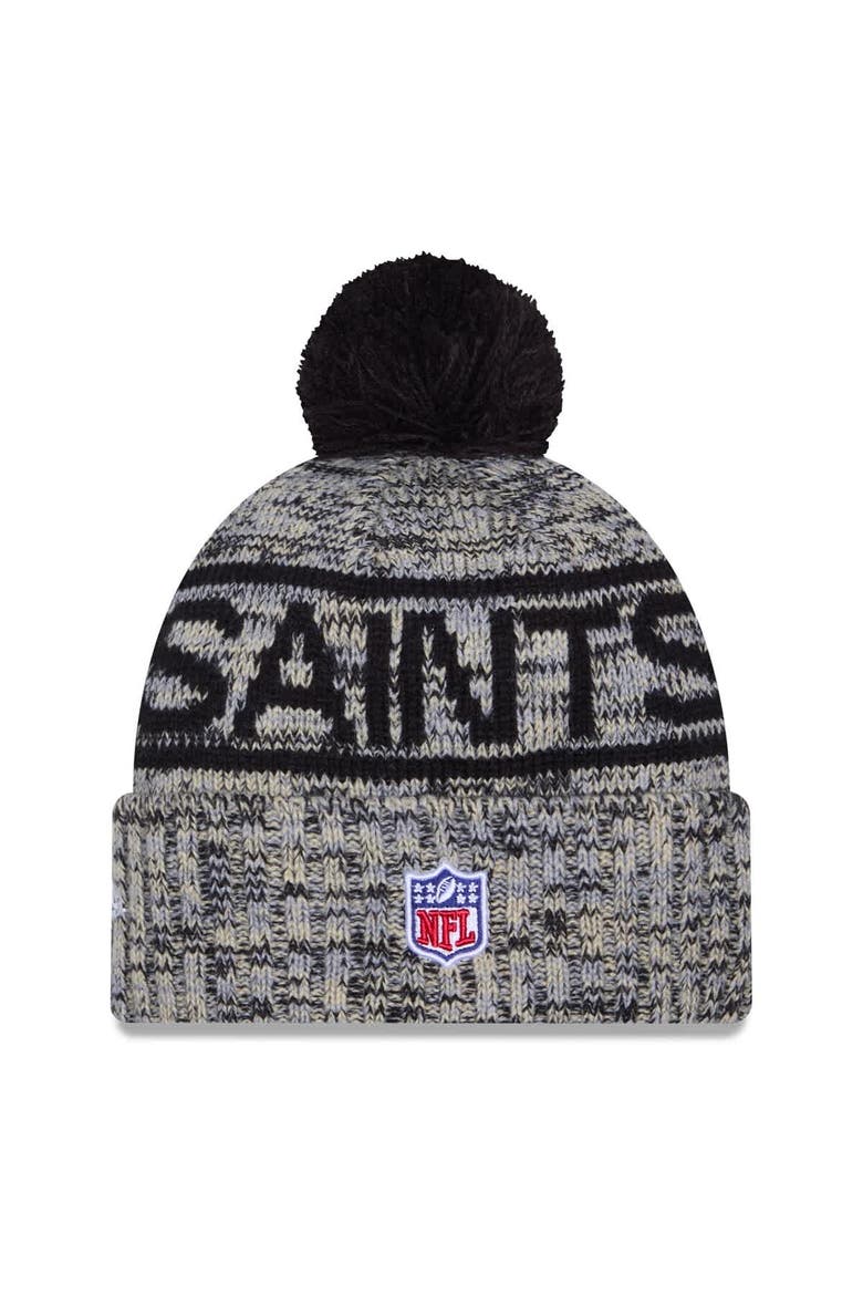 Men's New Era Black New Orleans Saints 2025 Sideline Cold Weather Cuffed Knit Hat with Pom, Alternate, color, Black