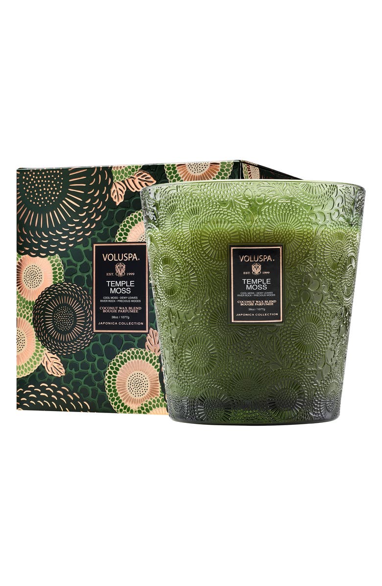 Voluspa Temple Moss Three-Wick Hearth Candle, Main, color,