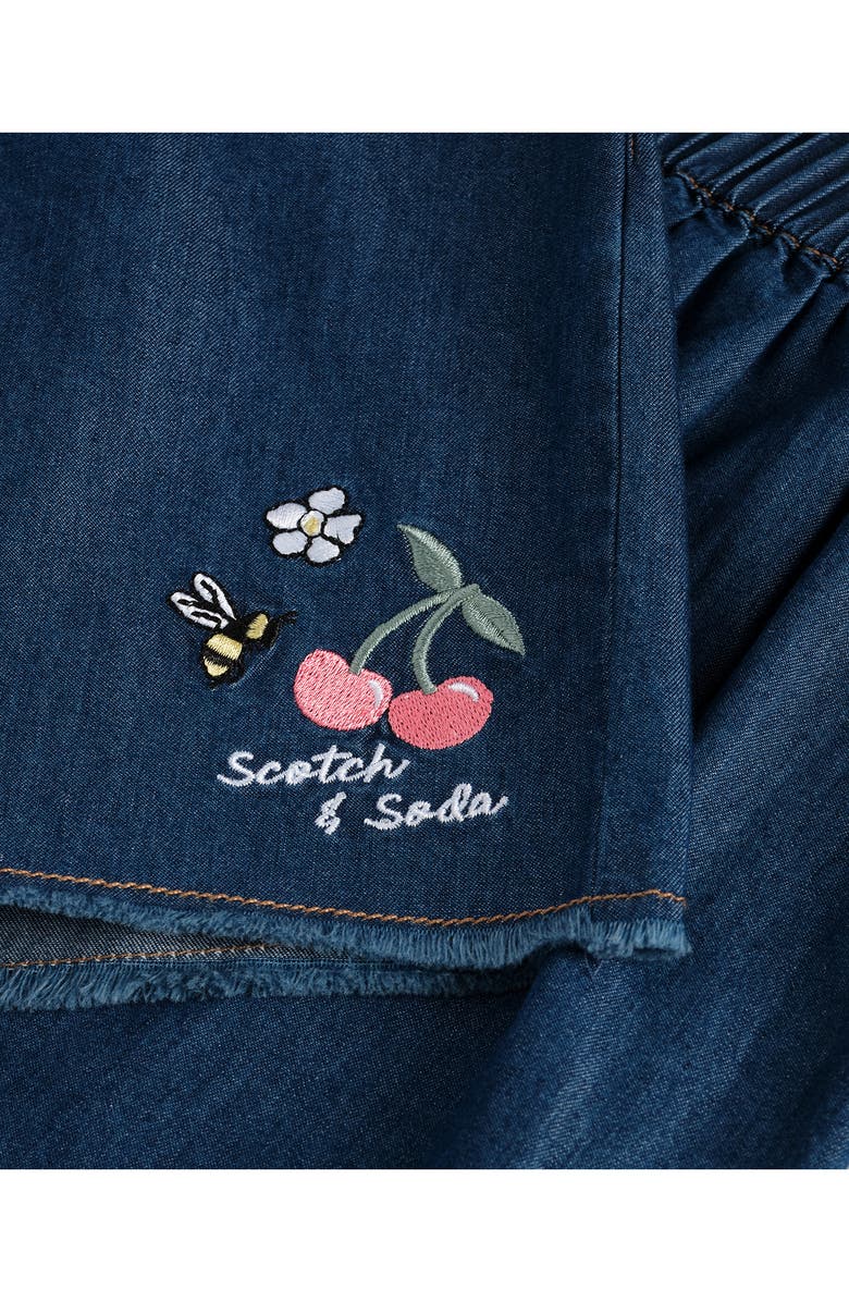 Scotch & Soda Kids' Cherry Stripe Short Sleeve Button-Up Shirt & Denim Skirt Set, Alternate, color, Eggnog