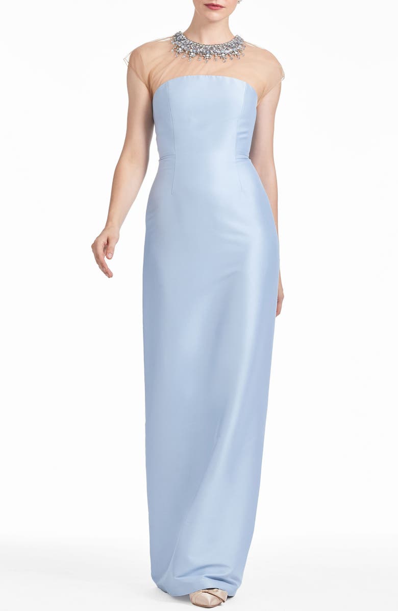 Sachin & Babi Irina Crystal Collar Mikado Gown, Main, color,