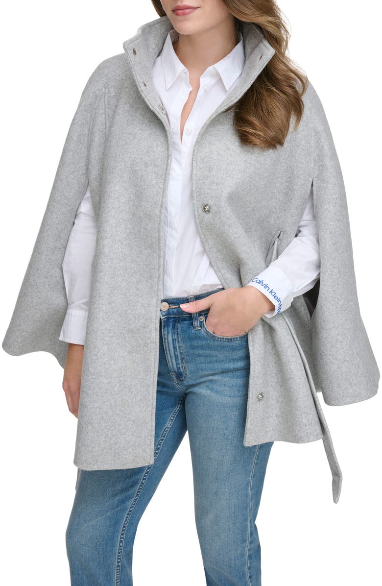 Calvin Klein Belted Faux Wool Cape, Alternate, color,