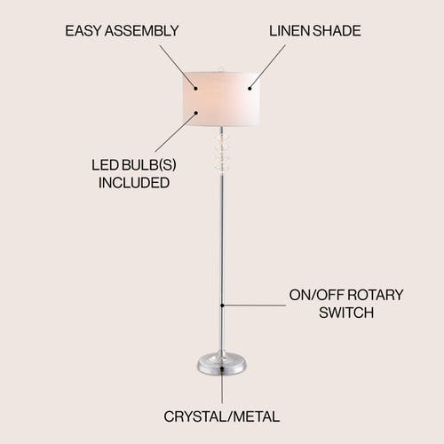Jonathan Y Mia Crystal/metal Led Floor Lamp In Clear/chrome