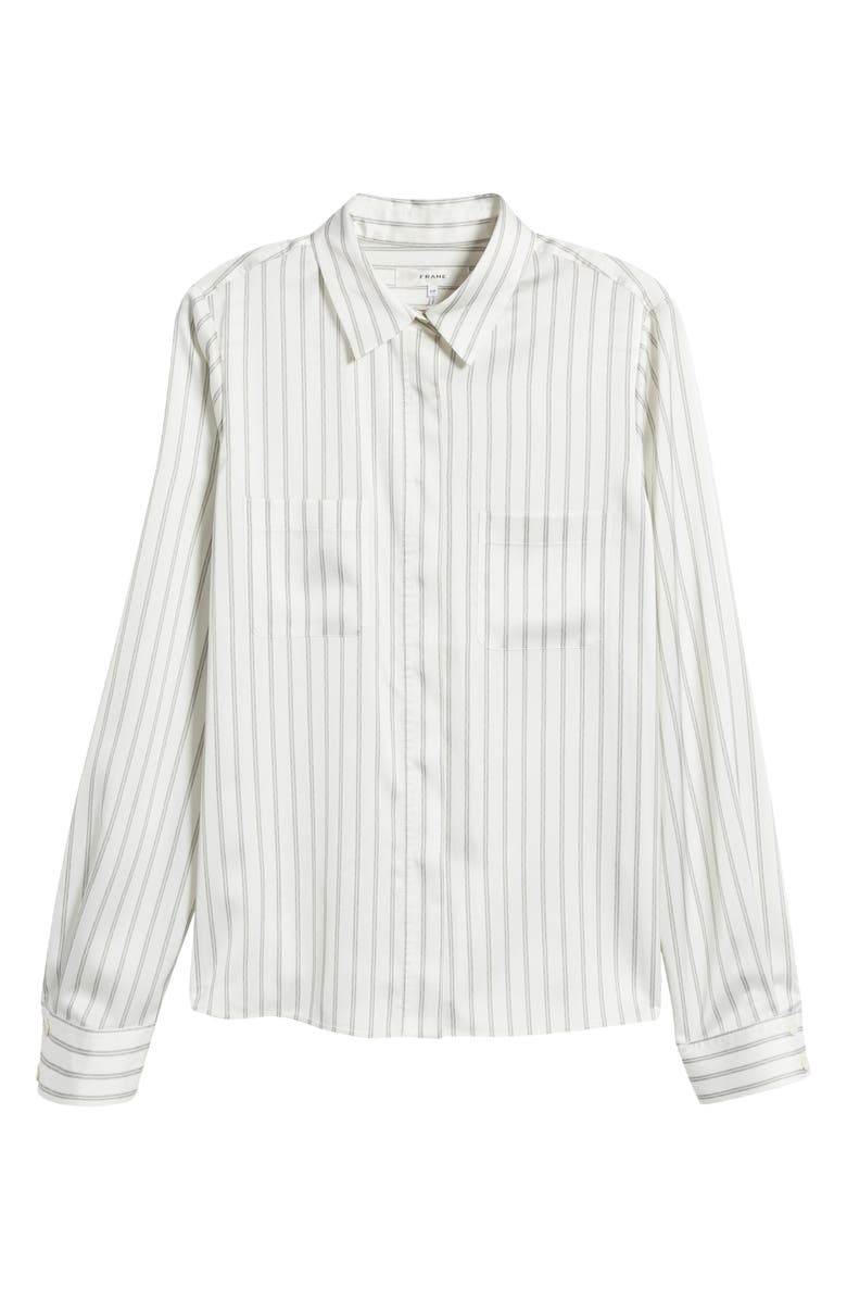 FRAME Stripe Patch Pocket Slim Fit Recycled Polyester Button-Up Shirt, Alternate, color, 