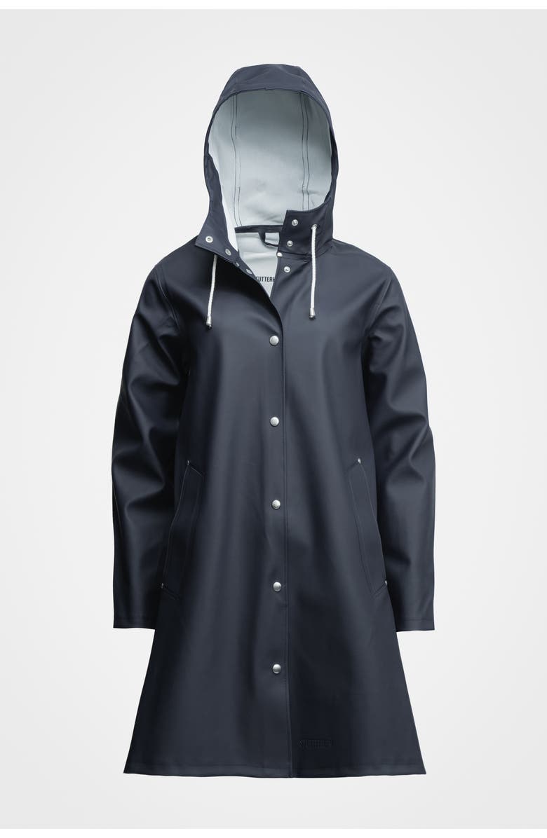 Stutterheim Mosebacke Hooded Long Sleeve Raincoat, Alternate, color, Navy