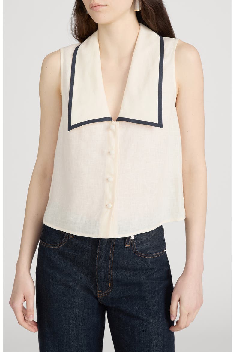 The Cabana Linen Button-Up Top, Main, color, CREAM MULTI