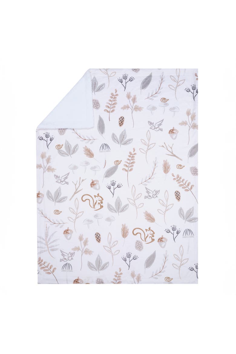 Treetop Fox Woodland/Forest Minky/Faux Shearling Fleece Baby Blanket, Alternate, color, White