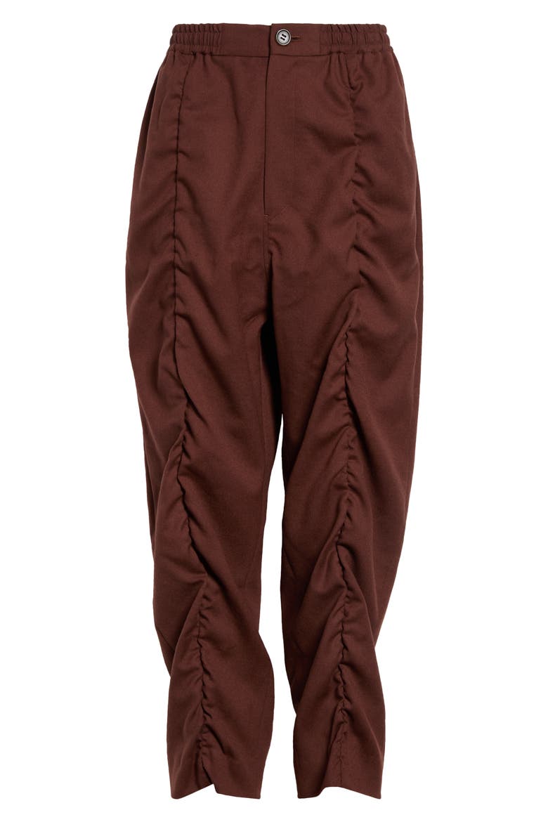 Ruched Wool Narrow Leg Pants, Main, color, BROWN