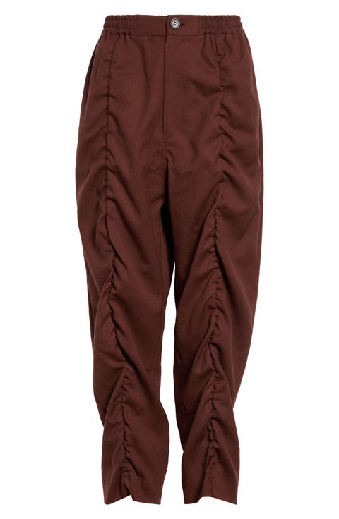 Ruched Wool Narrow Leg Pants