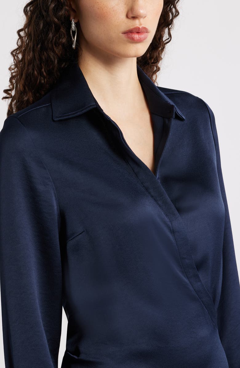 Nordstrom Long Sleeve Faux Wrap Satin Shirtdress, Alternate, color, Navy Night