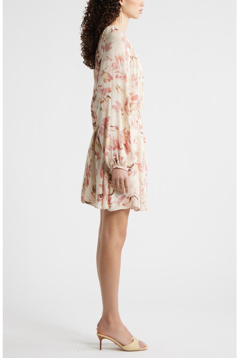 Floral Print Long Sleeve Minidress, Alternate, color, IVORY-PINK CANVAS BLOOM