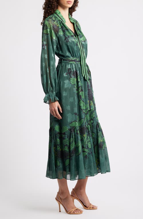 Ciebon Natalie Metallic Mixed Print Long Sleeve Dress In Green