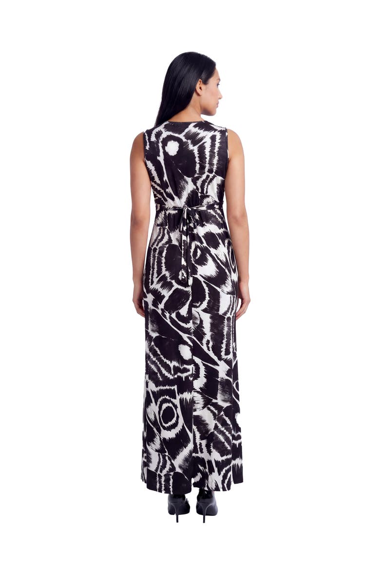 Maternity Essential Abstract Print V-Neck Sleeveless Tie Back Empire Waist Maxi Dress, Alternate, color, Black Multi