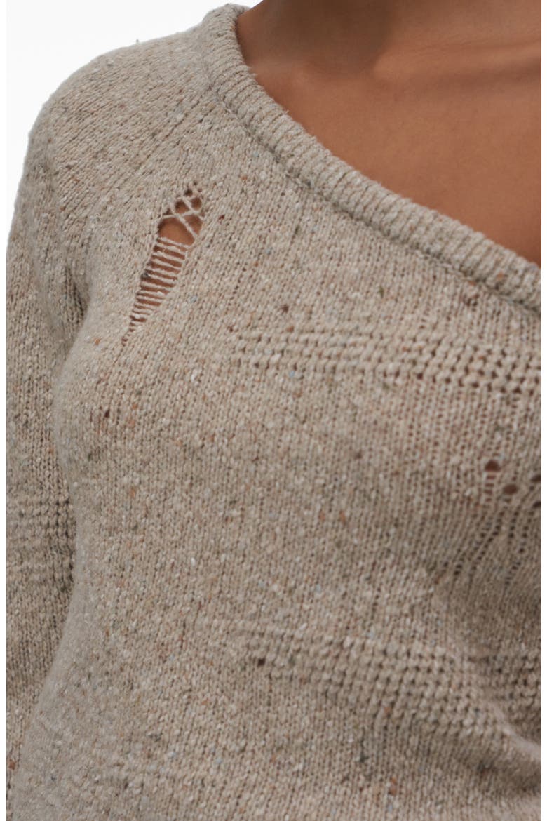 Distressed One-Shoulder Sweater, Alternate, color, SANDSTORM