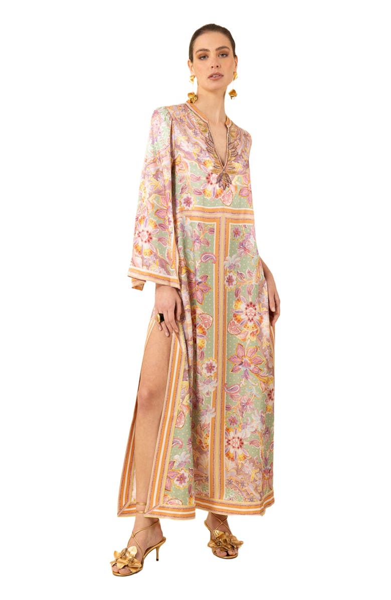 Hale Bob Aileen Silk Caftan Dress Beaded, Main, color, 