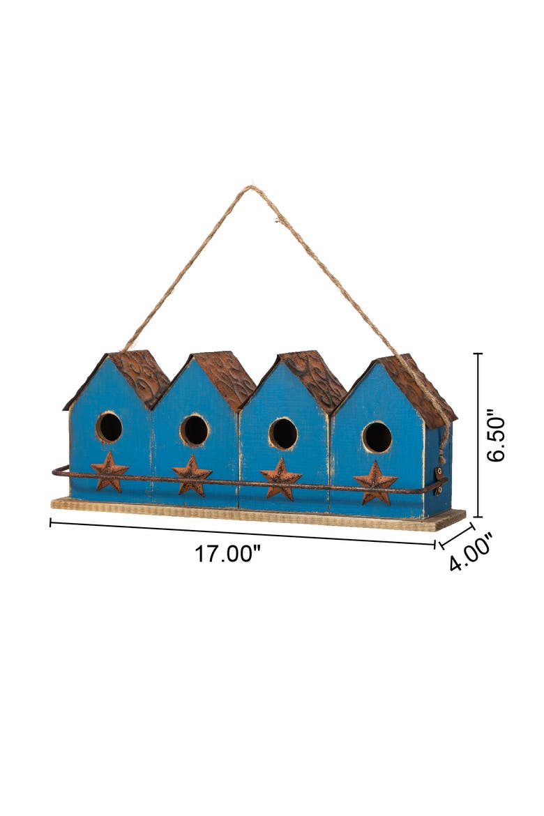 17"L Retro Blue Distressed Solid Wood Birdhouse with Perch, Alternate, color, Blue