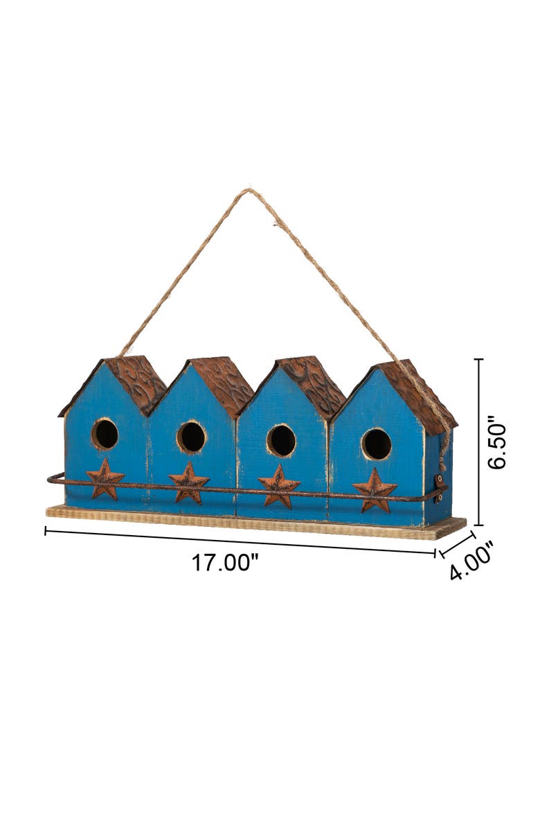 Glitzhome 17"L Retro Blue Distressed Solid Wood Birdhouse with Perch, Alternate, color, Blue