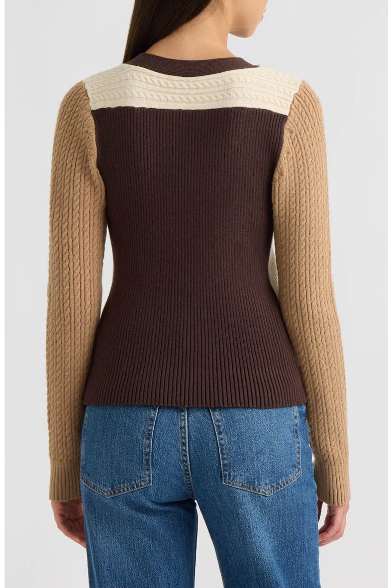 Colorblock Cable Cardigan, Alternate, color, OATMEAL